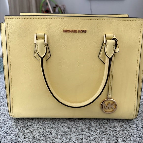 Michael Kors Handbags - MICHAEL KORS Pale Yellow Saffiano Leather Satchel